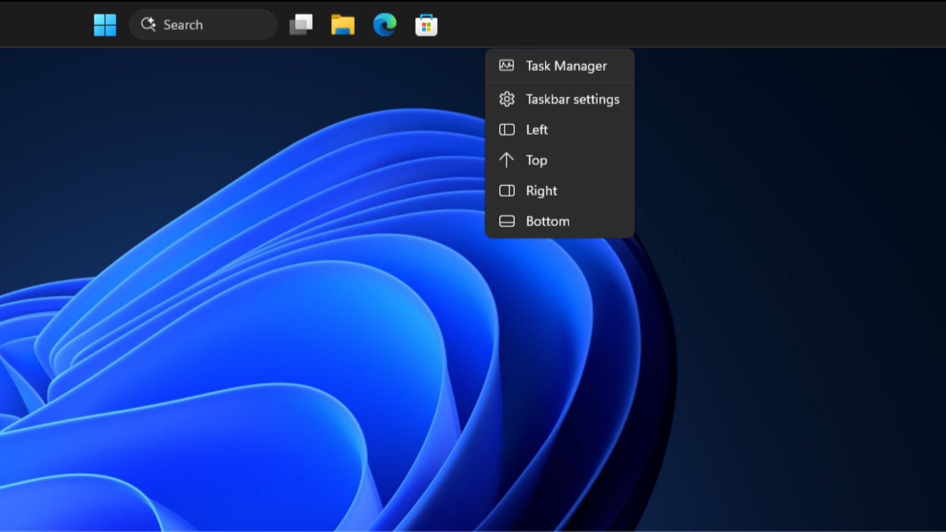 Right-click menu buttons to move the Taskbar in Windows 11 Insider Build